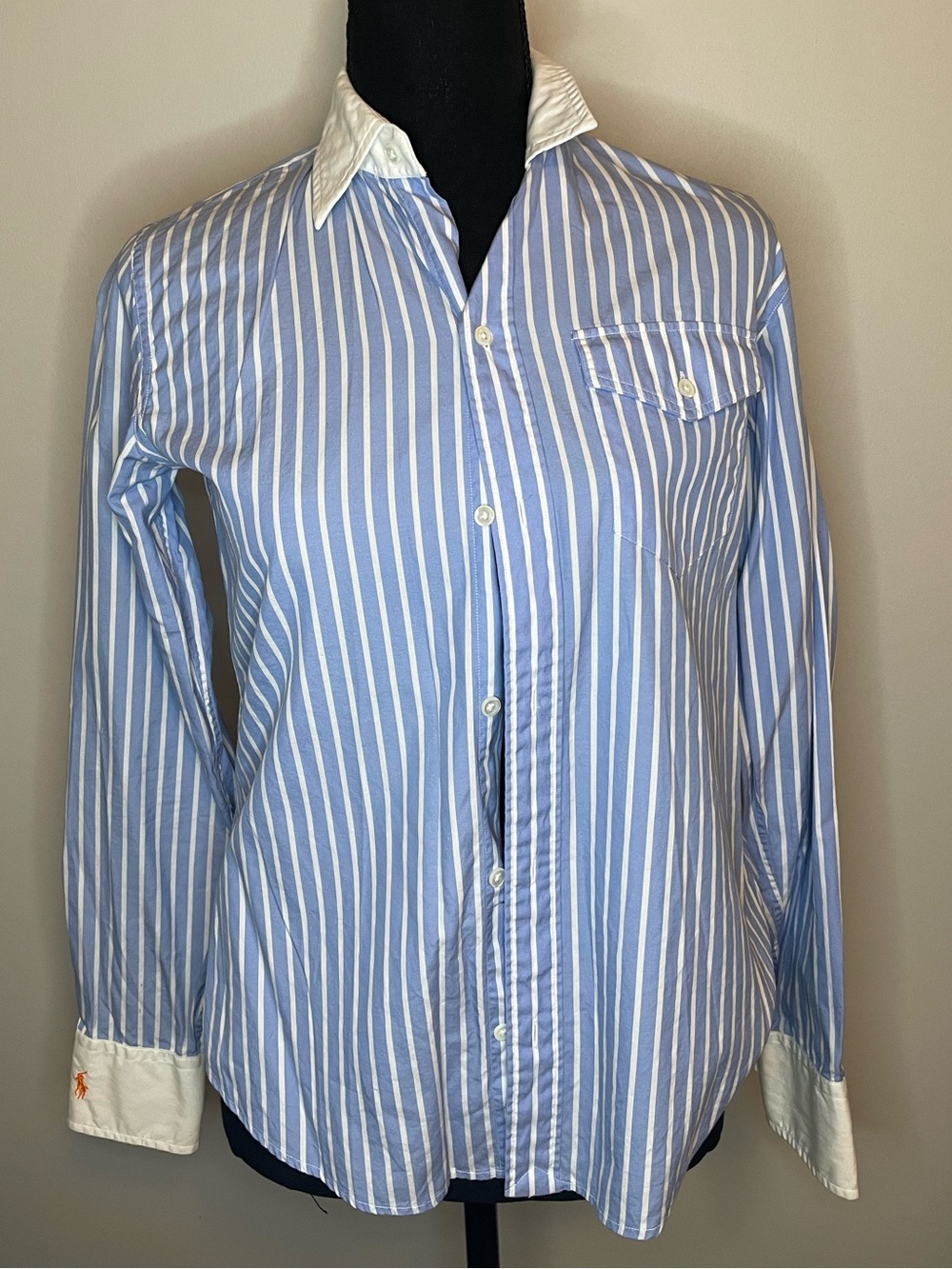 Ralph Lauren Blue and White Striped Button-Down Shirt